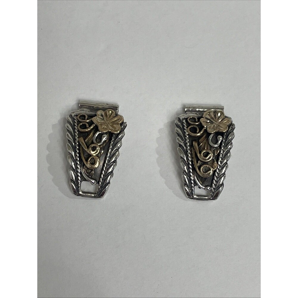 Running Bear Navajo Sterling Silver Turquoise Floral Watch Ends Gold & Silver